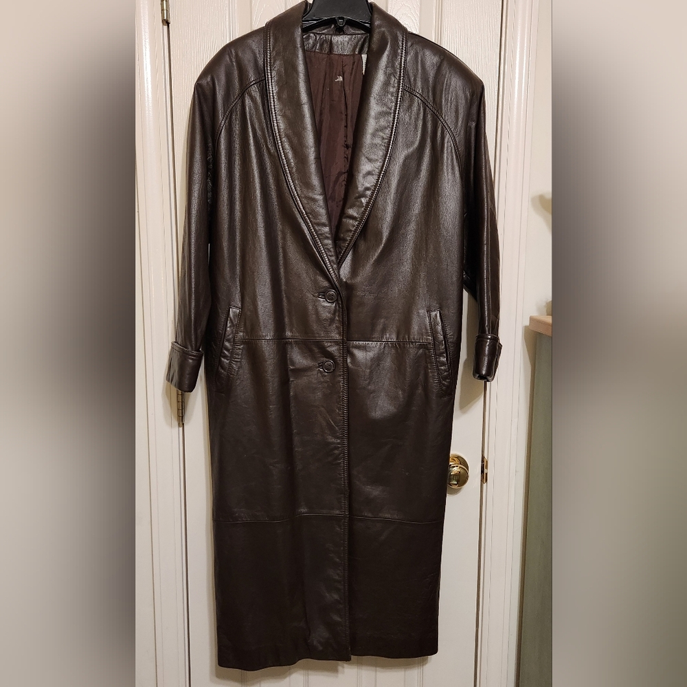 ❤️ Vintage Spiegel Women's Dark Brown Leather Trench Coat Size 8P
